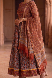 Maroon Hand Block Printed Cotton Chaniya Choli With Kota Doria Dupatta 10066322