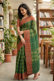 Green Kanjivaram Vegan Silk Saree 10077085
