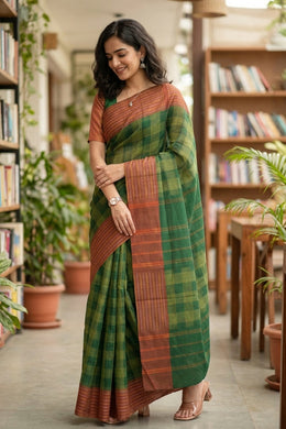 Green Kanjivaram Vegan Silk Saree 10077085