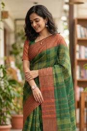 Green Kanjivaram Vegan Silk Saree 10077085