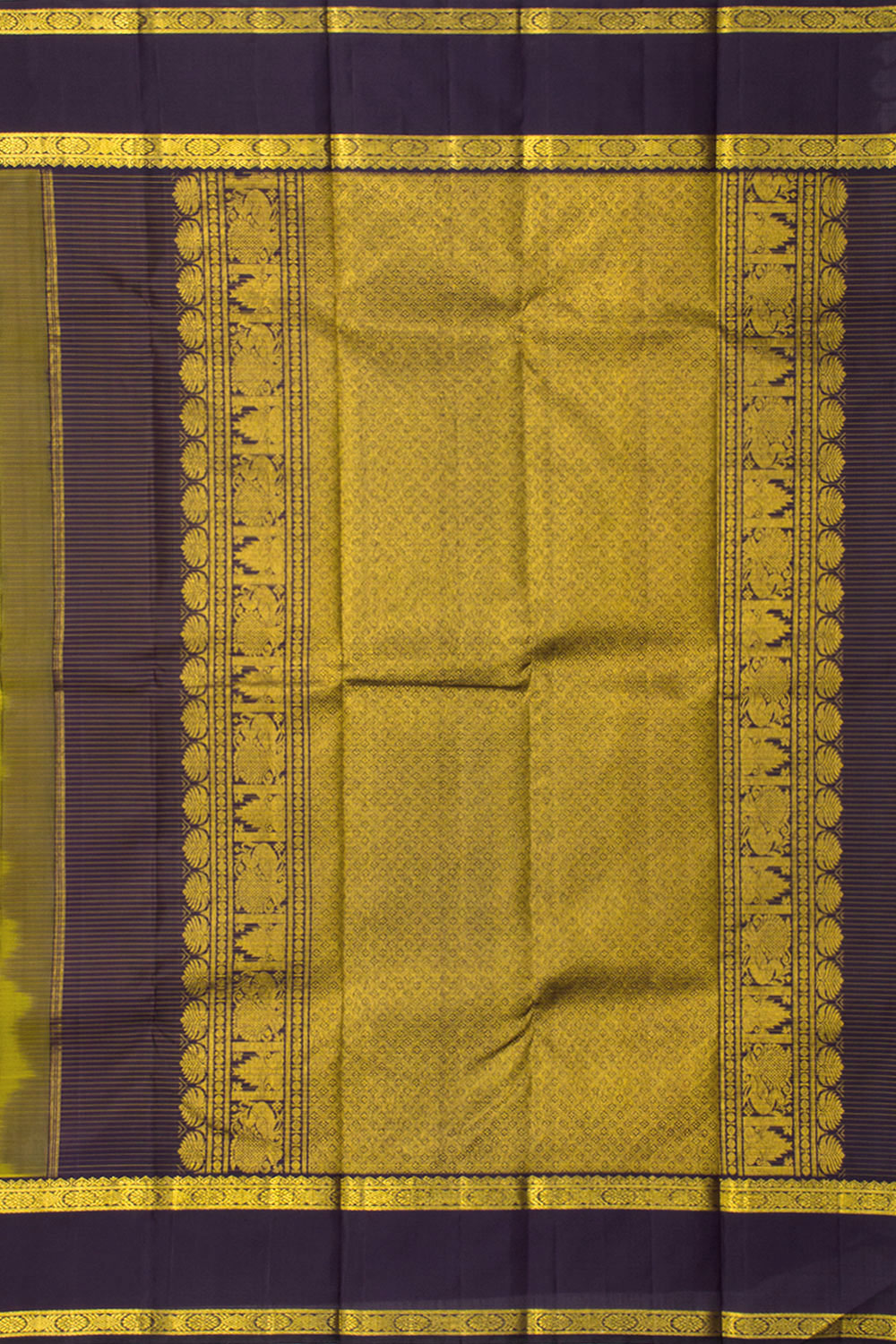 Golden Yellow Pure Zari Korvai Kanjivaram Silk Saree 10062776