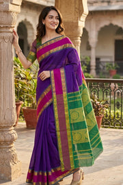 Purple Kanjivaram Vegan Silk Saree with Contrast Pallu 10077084