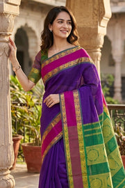 Purple Kanjivaram Vegan Silk Saree with Contrast Pallu 10077084