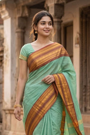 Ocean Blue Handloom Chettinad Cotton Saree 10077344