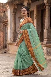 Ocean Blue Handloom Chettinad Cotton Saree 10077344