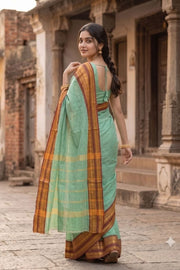 Ocean Blue Handloom Chettinad Cotton Saree 10077344