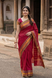 Red Handloom Chettinad Cotton Saree 10077345