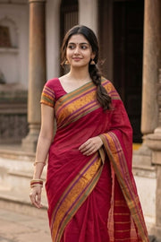 Red Handloom Chettinad Cotton Saree 10077345