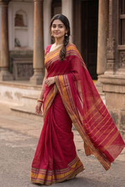 Red Handloom Chettinad Cotton Saree 10077345