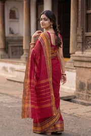 Red Handloom Chettinad Cotton Saree 10077345