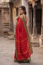 Tomato Red Handloom Chettinad Cotton Saree 10077346