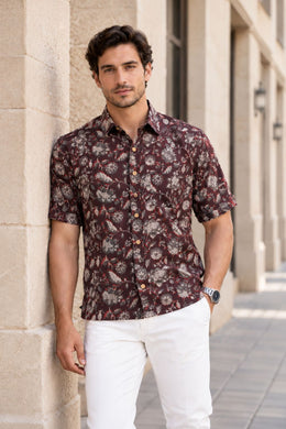 Black Half Sleeve Jahota Printed Cotton Mens Shirt  10074312