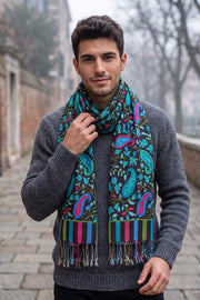 Blue Kani Printed Soft Silk Unisex Stole 10077883