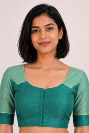 Green Aari Embroidered Chanderi Silk Cotton Blouse 10068928