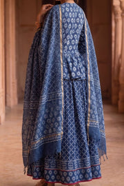 Blue Hand Block Printed Chaniya Choli with Kota Doria Dupatta 10066321