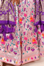 Pink Handcrafted Paithani Lehenga - 10065968