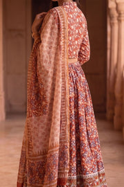 Maroon Hand Block Printed Cotton Chaniya Choli With Kota Doria Dupatta 10066327