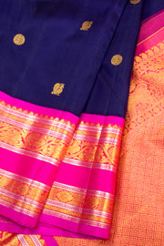 Navy Blue Pure Zari Korvai Kanjivaram Silk Saree 10062493