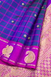 MS Blue and Green Double Colour Pure Zari Kanjivaram Silk Saree 10062494