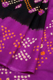 Black Handcrafted Bandhani Mulmul Cotton Saree 10062526