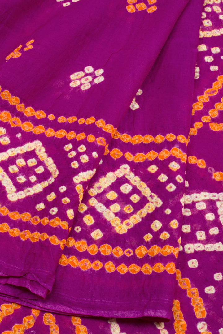 Violet Handcrafted Bandhani Mulmul Cotton Saree 10062532