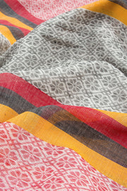 Grey & Red Handloom Dhaniakhali Cotton Saree 10062589