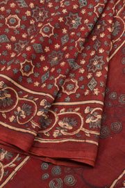 Red Ajrakh Printed Cotton Saree 10062720