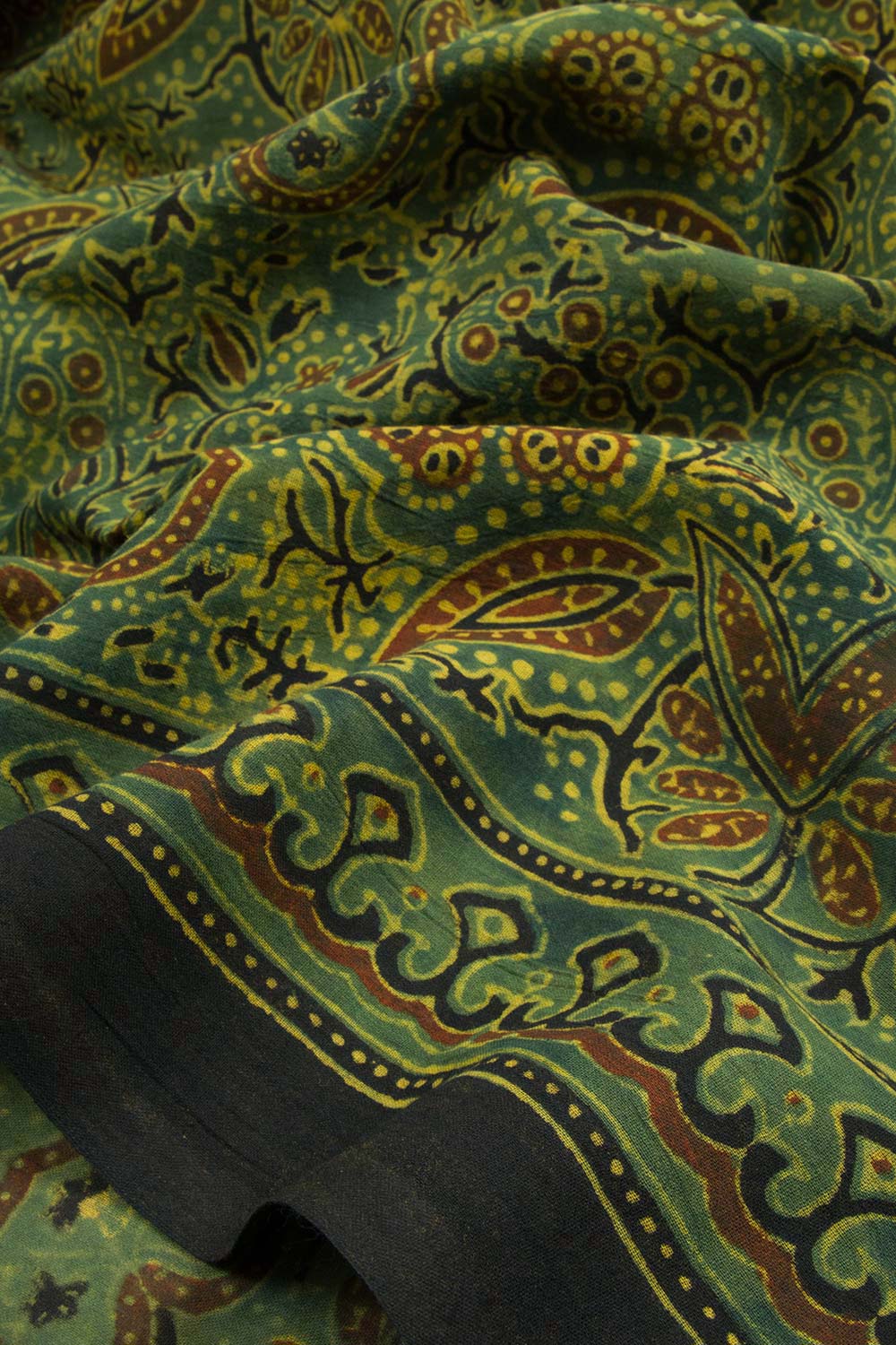 Green Ajrakh Printed Cotton Saree 10062726