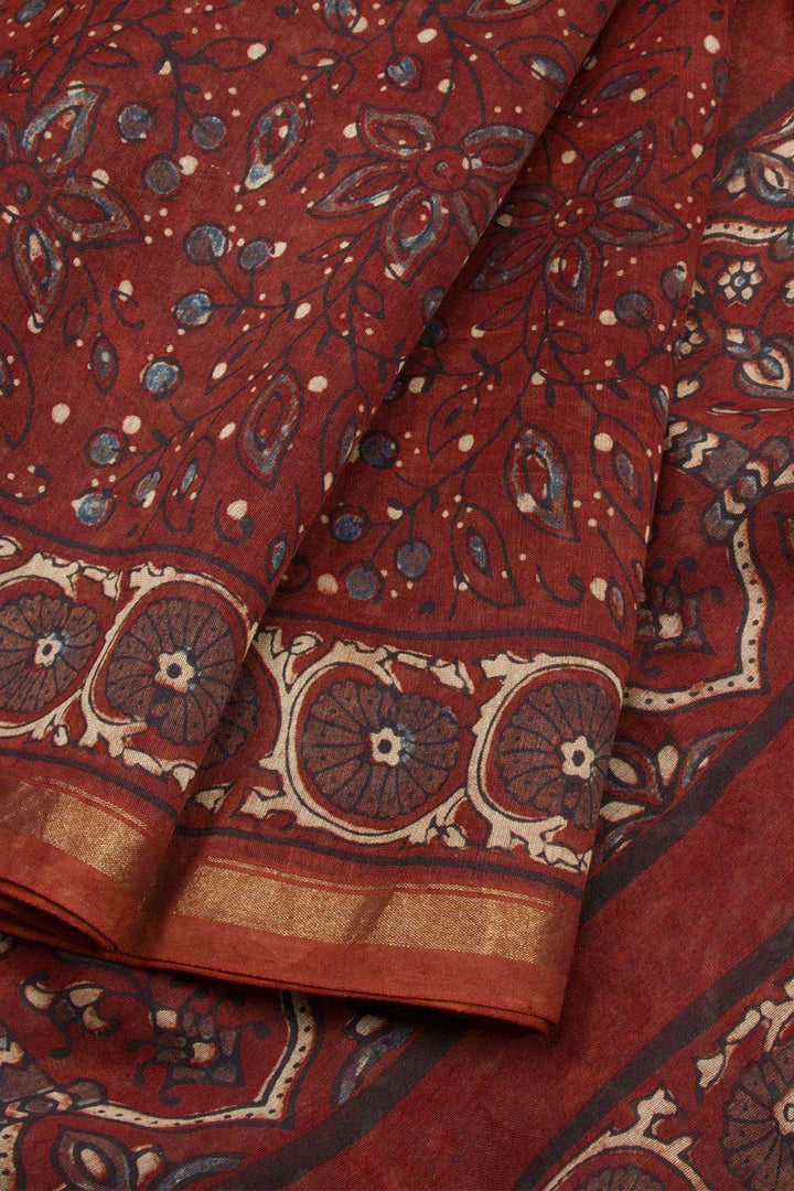 Red Ajrakh Printed Silk Cotton Saree 10062728