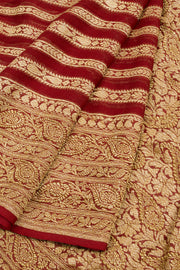 Old Brick Red Handloom Khaddi Banarasi Chiffon Saree 10062766