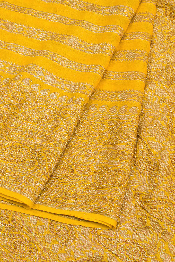 Corn Yellow Handloom Khaddi Banarasi Chiffon Saree 10062768