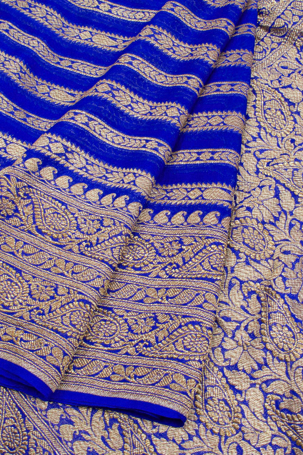 Royal Blue Handloom Khaddi Banarasi Chiffon Saree 10062773
