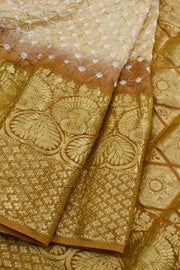 Cream Kanjivaram Pure Silk Bandhani Saree 10062802