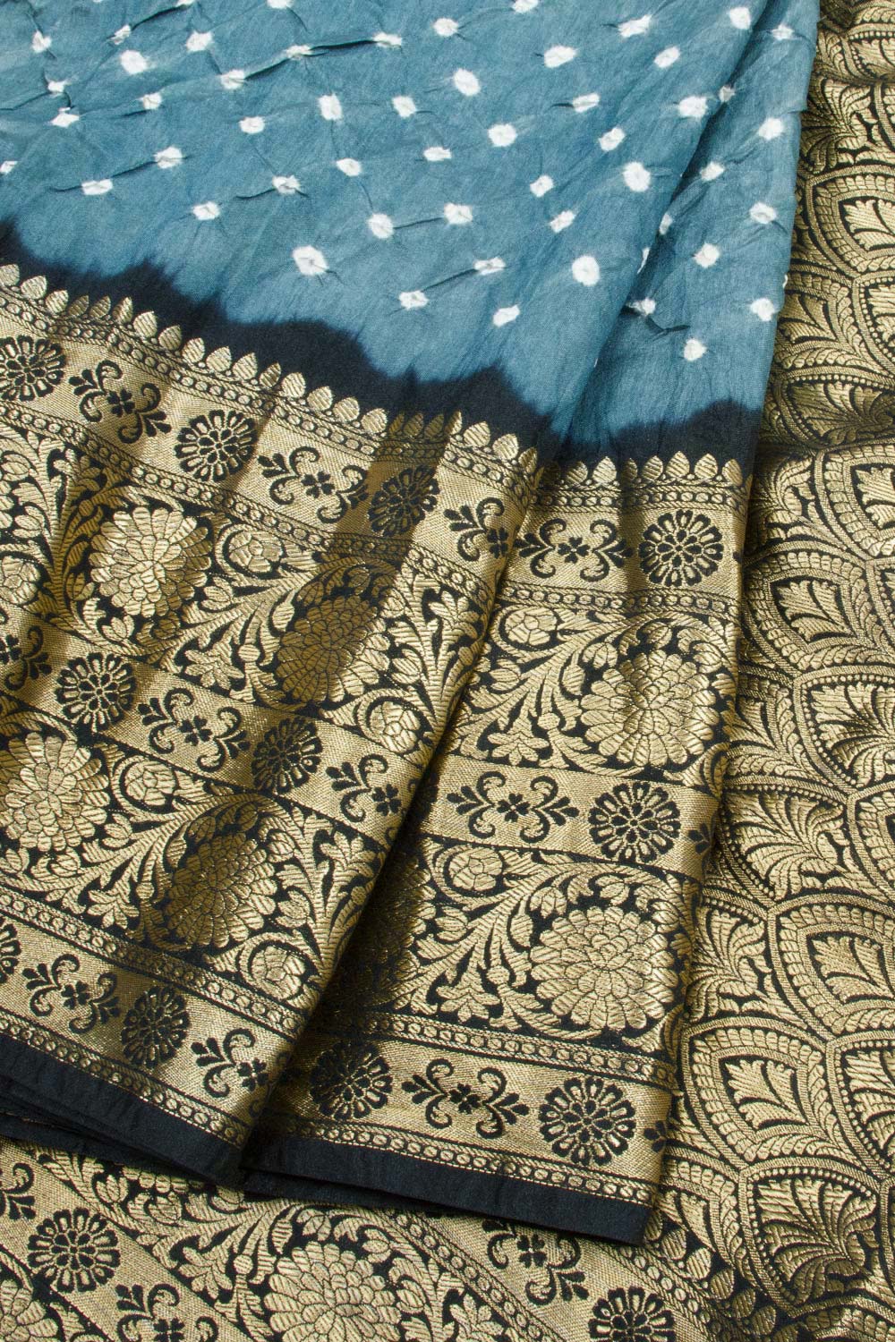 Bluish Grey Kanjivaram Pure Silk Bandhani Saree 10062807