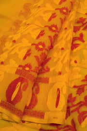 Golden Yellow Handloom Jamdani Style Cotton Saree 10062819