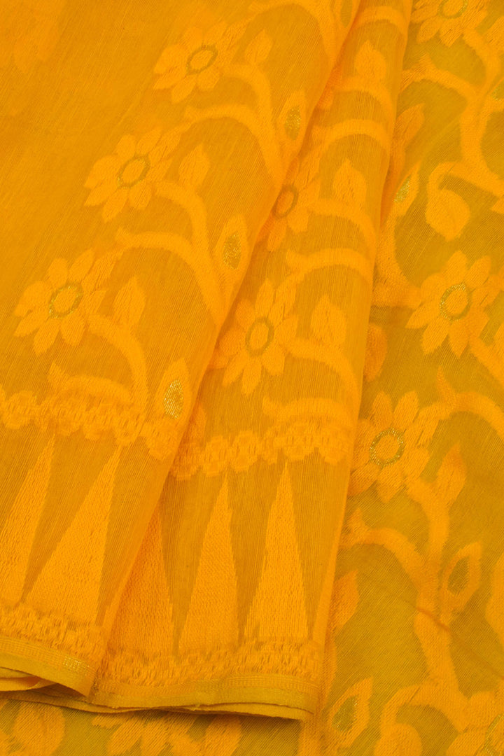 Yellow Ochre Handloom Jamdani Style Cotton Saree 10062821