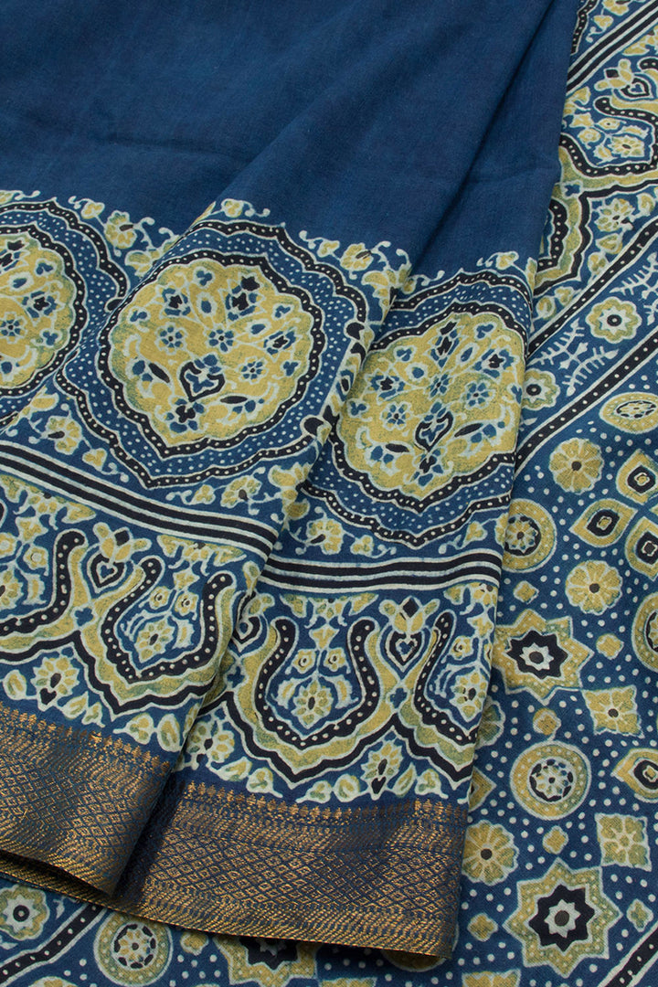 Indigo Blue Ajrakh Printed Mangalgiri Cotton Saree 10062891