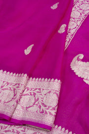 Hot Pink Handloom Khaddi Banarasi Chiffon Saree 10062975
