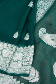 Forest Green Handloom Khaddi Banarasi Chiffon Saree 10062982