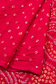 Chilli Red Handcrafted Bandhani Cotton Saree 10062993