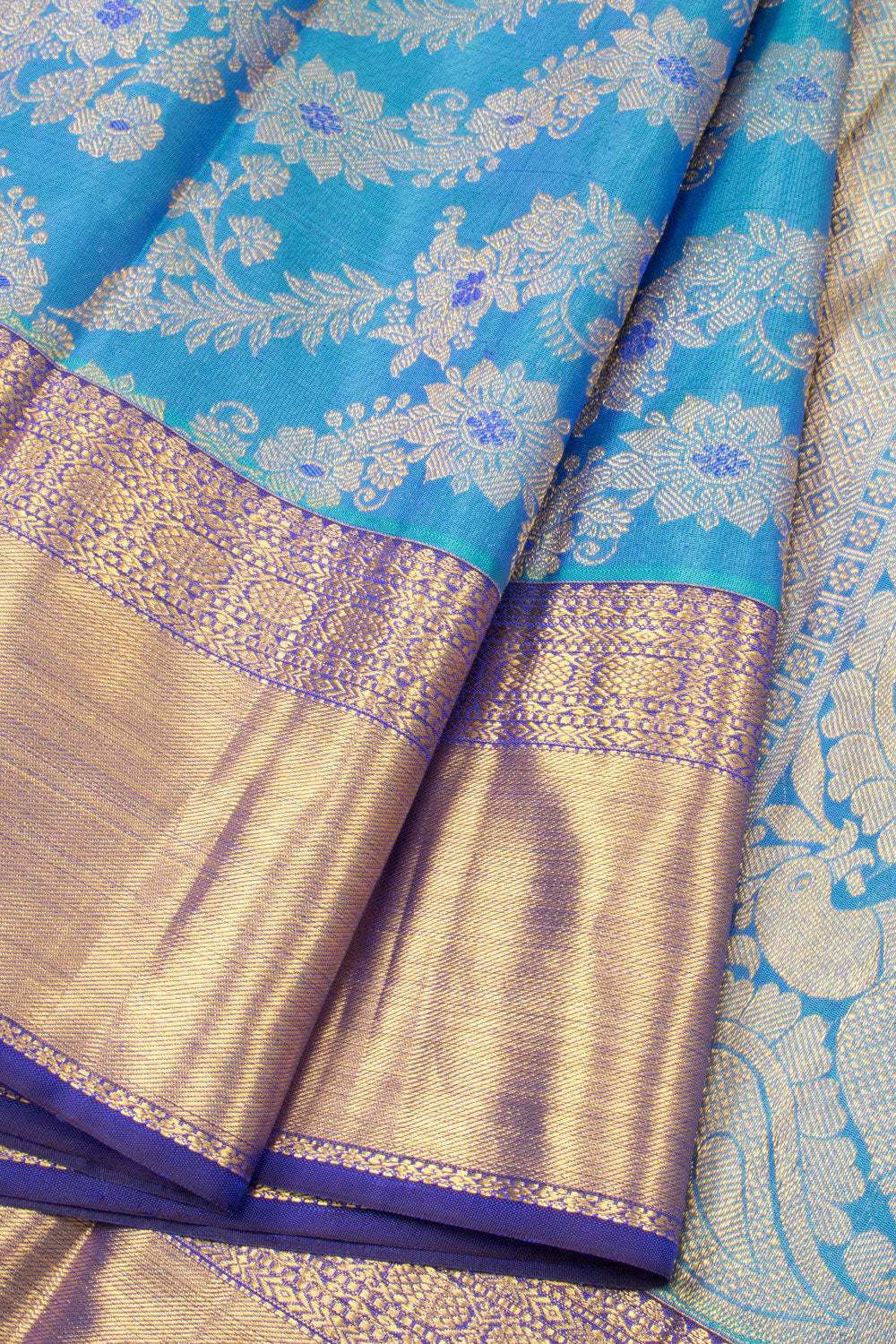 Deep Sky Blue Pure Zari Bridal Kanjivaram Silk Saree 10063069