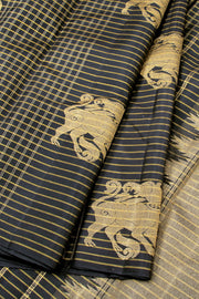 Black Half and Half Pure Zari Kanjivaram Silk Saree 10063149