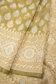 Light Olive Green Handloom Banarasi Katan Silk Saree 10063207