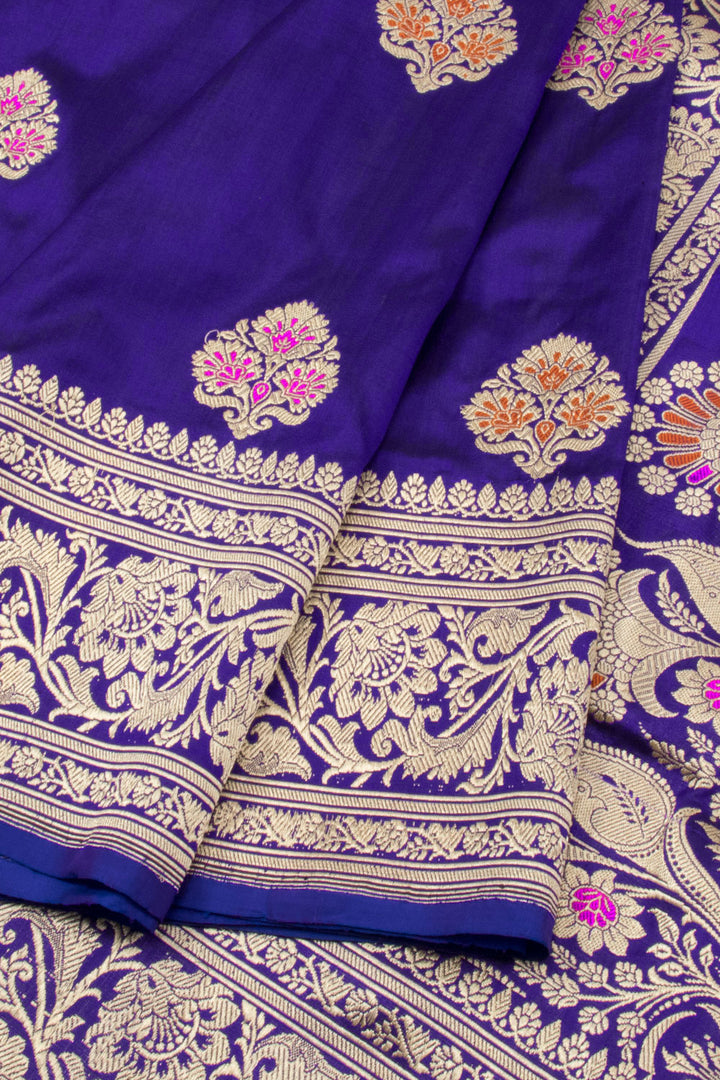 Honey Flower Purple Handloom Banarasi Katan Silk Saree 10063210