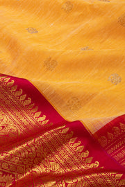 Soft Yellow Handloom Gadwal Kuttu Linen Saree With Silk Zari Border 10077066