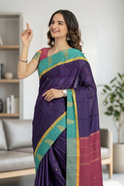 Deep Purple Kanjivaram Vegan Silk Saree 10077088