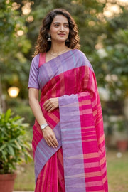 Pink Kanjivaram Vegan Silk Saree 10077089