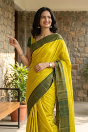 Lime Yellow Kanjivaram Vegan Silk Saree 10077091