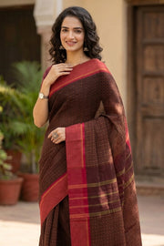 Brown Kanjivaram Vegan Silk Saree 10077092