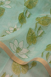 Blue Floral Motifs Chanderi Printed Silk Cotton Saree 10077375